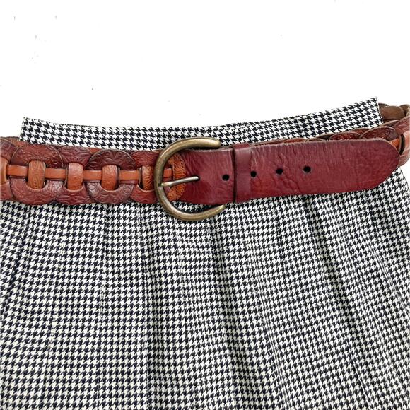 Vintage Woven Cognac Leather Belt | Artisan Patchwork Brass Buckle | Fossil Y2K - Picture 11 of 13